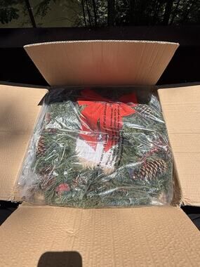 Brookstone Pinecone & BERRY 24” Christmas Wreath In Original Box Not Pre lit